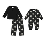 Preorder MOQ 5 pcs Each Style Halloween Skull Bull Black Kids Matching Clothes