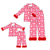 Preorder MOQ 5 pcs each Valentine's Day Love Bows Feather Mommy And Me Pajamas Outfits