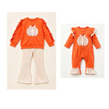 Preorder MOQ 5 pcs Each Style Fall Pumpkin Flower Orange Kids Matching Clothes