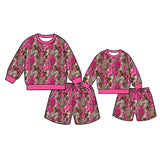 Preorder MOQ 5 pcs Each Style Hunting Leaves Rose Red Mommy and Me Matching Clothes