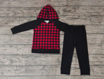 BLP0224 Red Plaid Black Hoodie Boy's set