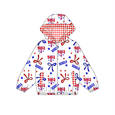 MOQ 8 pcs Custom Style REBELS Hoodie Kids Girls Zipper Coat
