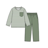 MOQ 5 pcs Custom Style Solid Color Stripe Colorful Boys Set