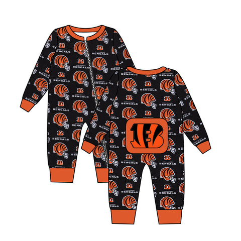 MOQ 8 pcs Custom Style Bengals Baby zip romper