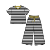 MOQ 5 pcs Custom Style Team Stripe Girls Wide Leg Outfits