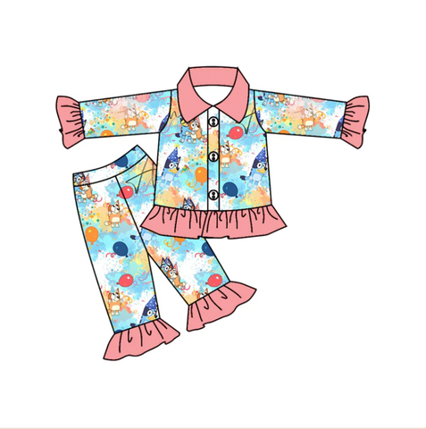 Deadline 12.04 Custom Style No MOQ Cartoon Pink Kids Pajamas Set