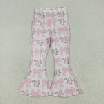 P0768 Flower Bows Pink Yoga Girl's Flare Pants