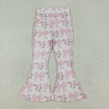 P0768 Flower Bows Pink Yoga Girl's Flare Pants