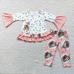 SALE 6 A1-19 Christmas Dots Deer Pink Girl Set