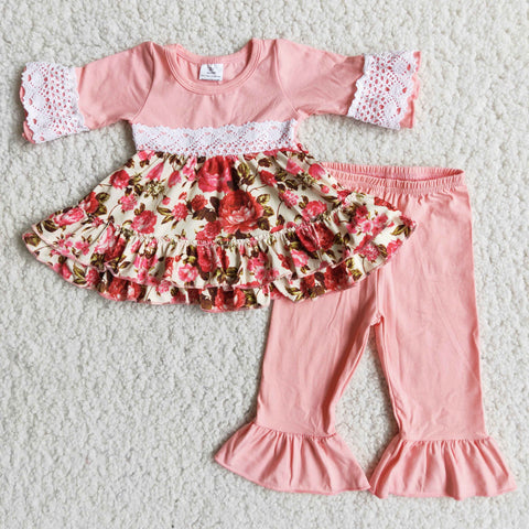 SALE 6 A17-26 Pink Flower Ruffles With Lace Set