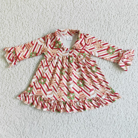 SALE 6 A23-12 Christmas Santa Stripe Girl Dress