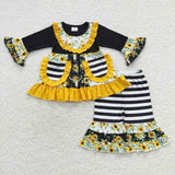 6 A27-26 Boutique Ruffles Sunflower Cow Stripe With Pockets Outfits