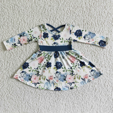 SALE 6 A8-5 Flower Floral Blue Girl Dress