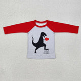 SALE 6 B12-7 LOVE Bites Red Dinosaur Long Sleeves Shirt