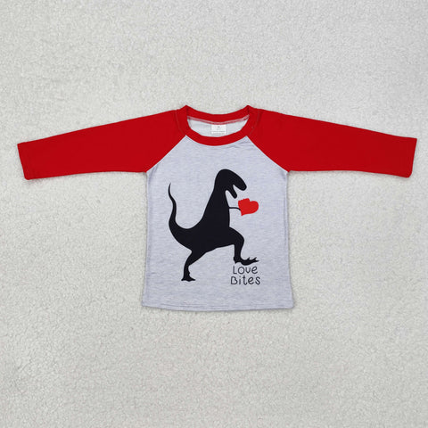 6 B12-7 LOVE Bites Red Dinosaur Long Sleeves Shirt