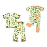 Preorder MOQ 5 pcs Each Style Saint Patrick Leaves Rainbows Orange Ruffles Kids Matching Clothes