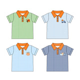 Preorder MOQ 5 pcs Each Style Fall Thanksgiving Day Plaid Kids Boys Polo Shirt
