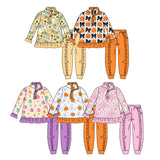 Preorder MOQ 5 pcs Each Style Fall Halloween Pumpkin Print Ruffles Kids Zipper Pullover Girls Set-2026.8.28