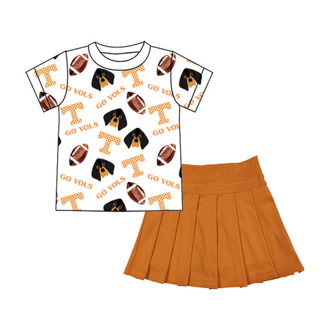 MOQ 5 pcs each style Custom Style Team GO VOLS Pleated Girls Skorts Set