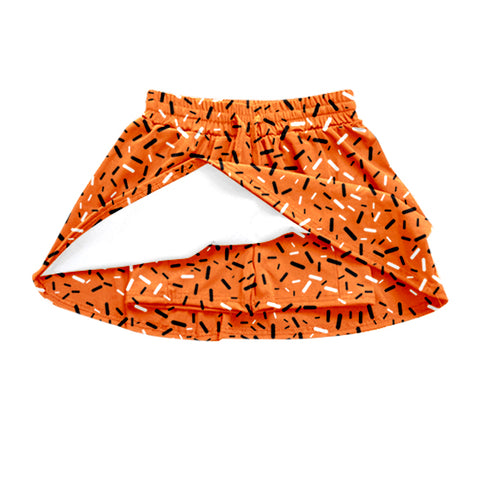 MOQ 8 pcs Custom Style Drip Sprinkles Orange Skorts Skirt Shorts Lined