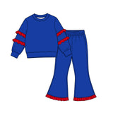 MOQ 5 pcs Custom Style Solid Color Colorful Ruffles Girls Outfits