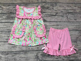 GSSO0338 Flower Floral Pink Girl's Shorts Set