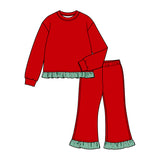 MOQ 5 pcs Each Custom Style Christmas Solid Color Stripe Girls Set