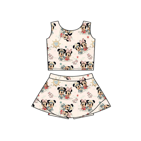 MOQ 5 pcs Custom Style Cartoon Girls Skorts Set