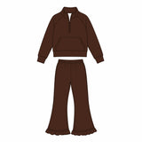 MOQ 5 pcs Custom Style Solid Color Zipper Pullover Girls Set