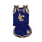 MOQ 5 pcs Custom Style School Team Plaid Bows Girls Shorts Set