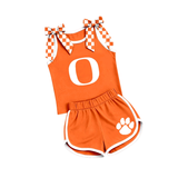 MOQ 5 pcs Custom Style School Team Plaid Bows Girls Shorts Set