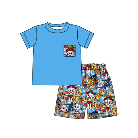 MOQ 3 pcs Custom Style Cartoon Boy Shorts Set