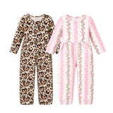 Preorder MOQ 5 pcs Each Style Flower Leaf Leopard Love Girl's Jumpsuit Kids Matching Clothes