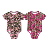 Preorder MOQ 5 pcs Each Style Hunting Leaves Camo Baby Girls Side Snap Romper Kids Matching Clothes