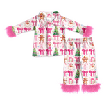 Preorder Samples GLP2717 Christmas Gingerbread Bows Pink Feather Buttons Adult Women Pajamas Set