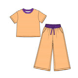 MOQ 5 pcs Custom Style Team Stripe Girls Wide Leg Outfits