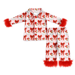 Preorder Samples GLP2715 Christmas Santa Bows Red Feather Buttons Adult Women Pajamas Set