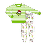Preorder MOQ 5 Pcs BLP1262 baby boys Chistmas green stripe outfits