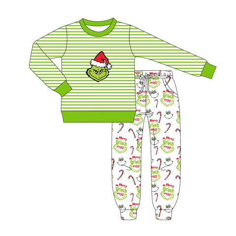 Preorder MOQ 5 Pcs BLP1262 baby boys Chistmas green stripe outfits