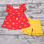 SALE D10-16  Fries Red Yellow Girls Shorts Set
