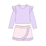 MOQ 5 pcs Custom Style Stripe Colors Ruffles Girls Skorts Set