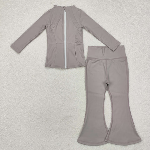 GLP1553 Solid Grey Color Sports Yoga Girls 2 pcs set