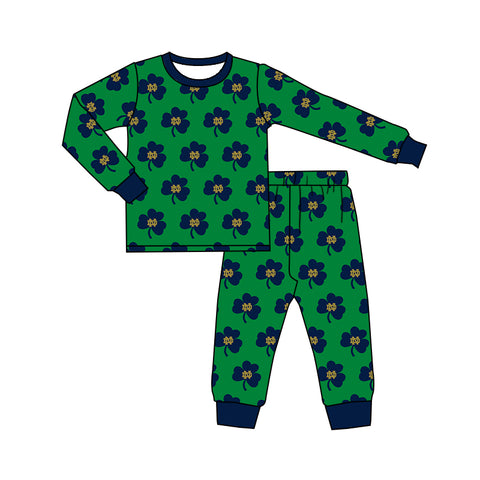 MOQ 8 pcs Custom Style NOTRE DAME Green Kids Pajamas