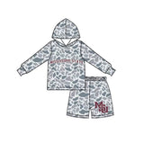 MOQ 5 pcs Custom Style School Team Camo Boy Hoodie Shorts Set