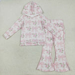 GLP2614 Flower Bows Pink Hoodie Girls Flared Set