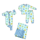 Preorder MOQ 5 pcs Each Style Valentine's Love Stripe Blue Kids Matching Clothes
