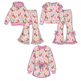 Preorder MOQ 5 pcs Each Style Easter Bunny Eggs Pink Ruffles Kids Matching Clothes