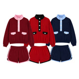 Preorder MOQ 5 pcs Each Solid Color Buttons Adult Women's Shorts Set