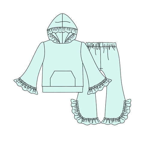 MOQ 5 pcs each style Custom Style Solid Color Ruffles Mint Green Girls Set