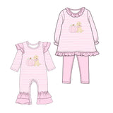 Preorder MOQ 5 Pcs Each Style Fall Pumpkin Dog Pink Stripe Kids Girls Clothes
